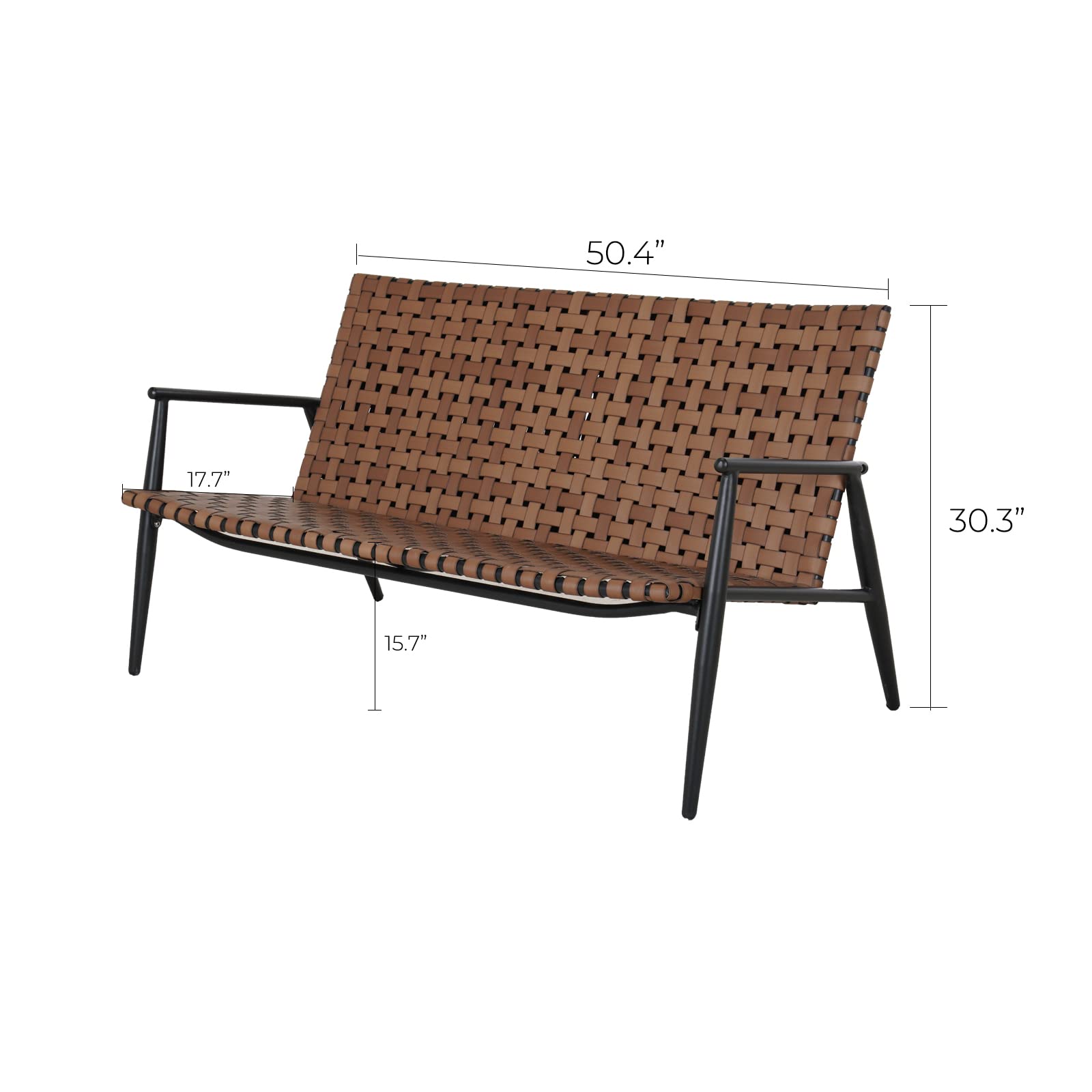 Outdoor/Indoor Aksel Series Conversation Loveseat, All Weather Leather-Look Wicker Outdoor Powder Coated Aluminum Frame 2-Seat Sofa