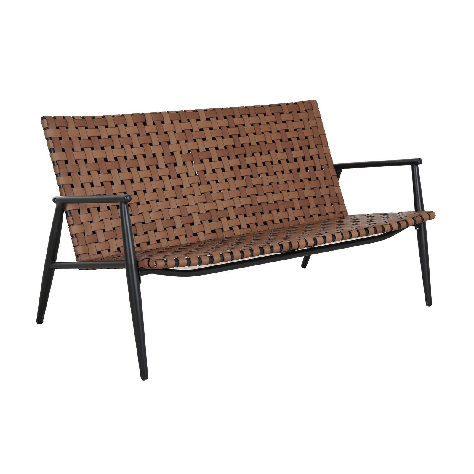 Outdoor/Indoor Aksel Series Conversation Loveseat, All Weather Leather-Look Wicker Outdoor Powder Coated Aluminum Frame 2-Seat Sofa