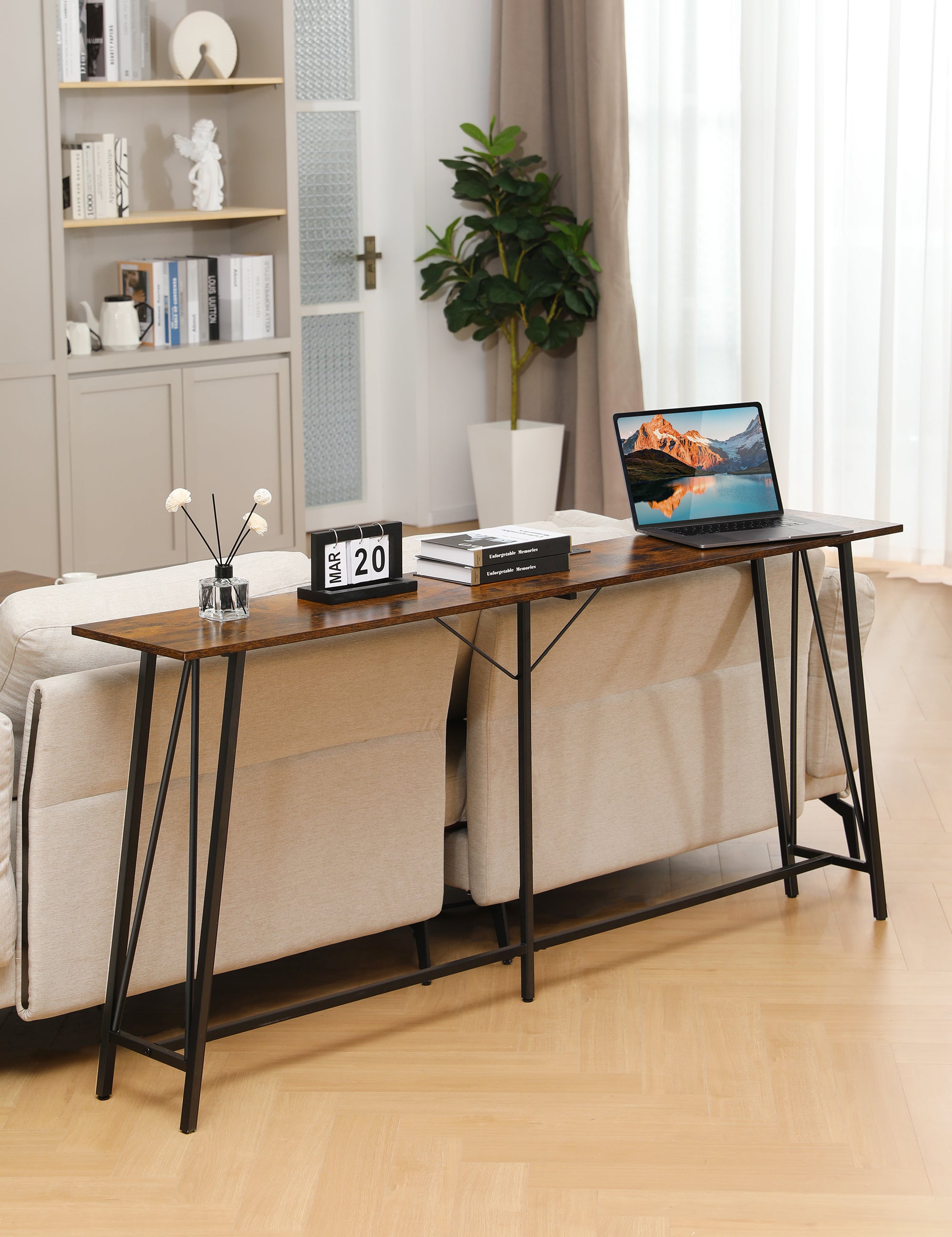 EVAJOY EN006 Console Table, 70.9” Industrial Sofa Table, Metal Frame & Inverted V-Shaped Design