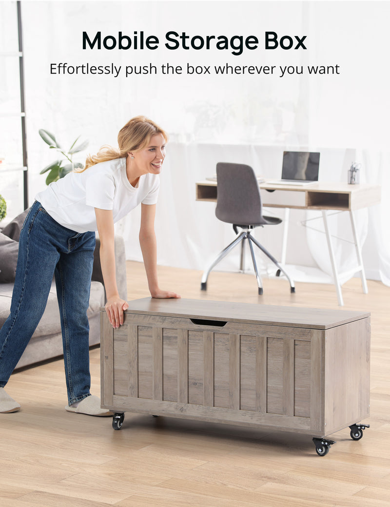 Evajoy Storage Chest, 39.4'' Wooden Storage Bench with 2 Safety Hinges, Shoe Bench with Wheels