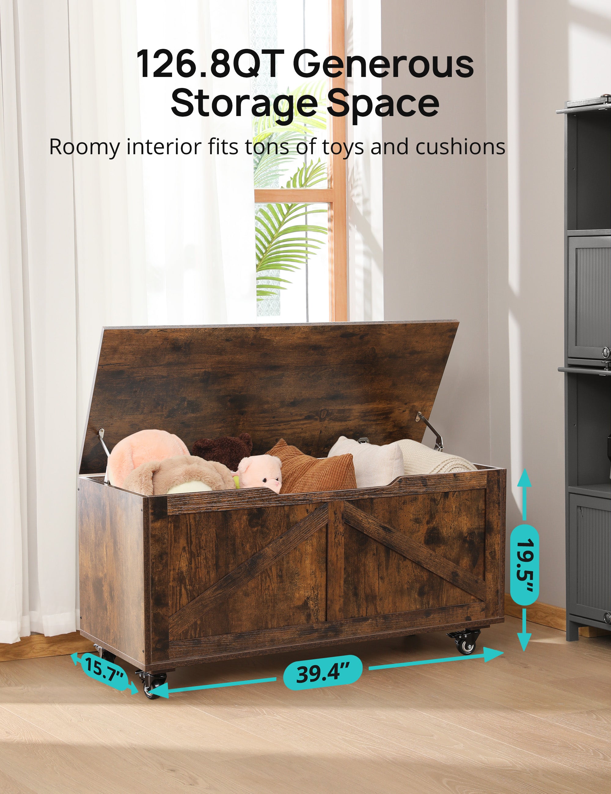 Evajoy EN007 Storage Chests, Diagonal Lines Retro Storage Bench with Wheels and Safety Hinge