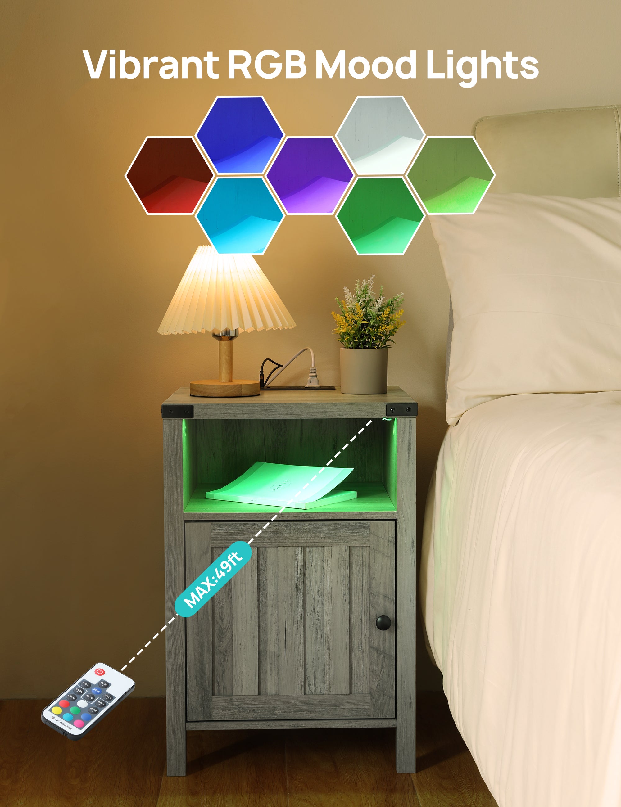 Evajoy BF001 End Table with Charging Station, Side Table with RGB Light Strip