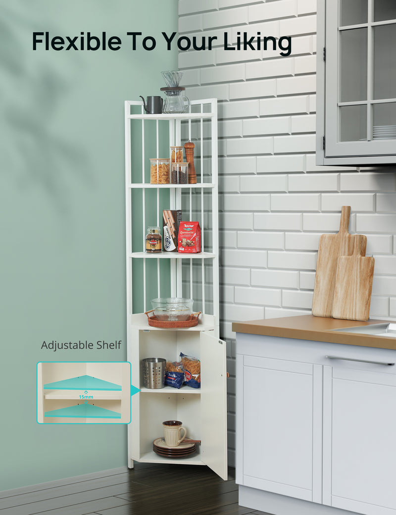 Evajoy Corner Shelf 5-Tier with Storage, 71'' Industrial Rustic Tall Corner Bookshelf Stand