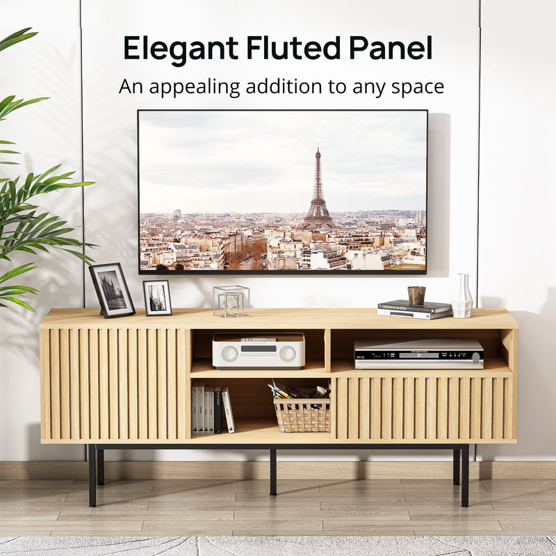 TV Stand, Wood Entertainment Center with Storage Shelves Cabinet, 59" Mid Century Modern Television Stand for up to 65", TV Console Table for Bedroom, Living Room