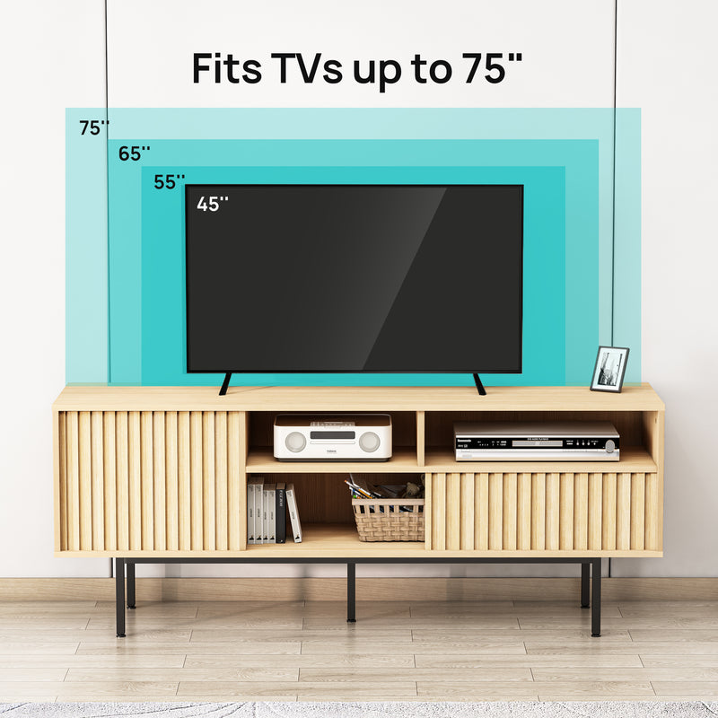 TV Stand, Wood Entertainment Center with Storage Shelves Cabinet, 59" Mid Century Modern Television Stand for up to 65", TV Console Table for Bedroom, Living Room