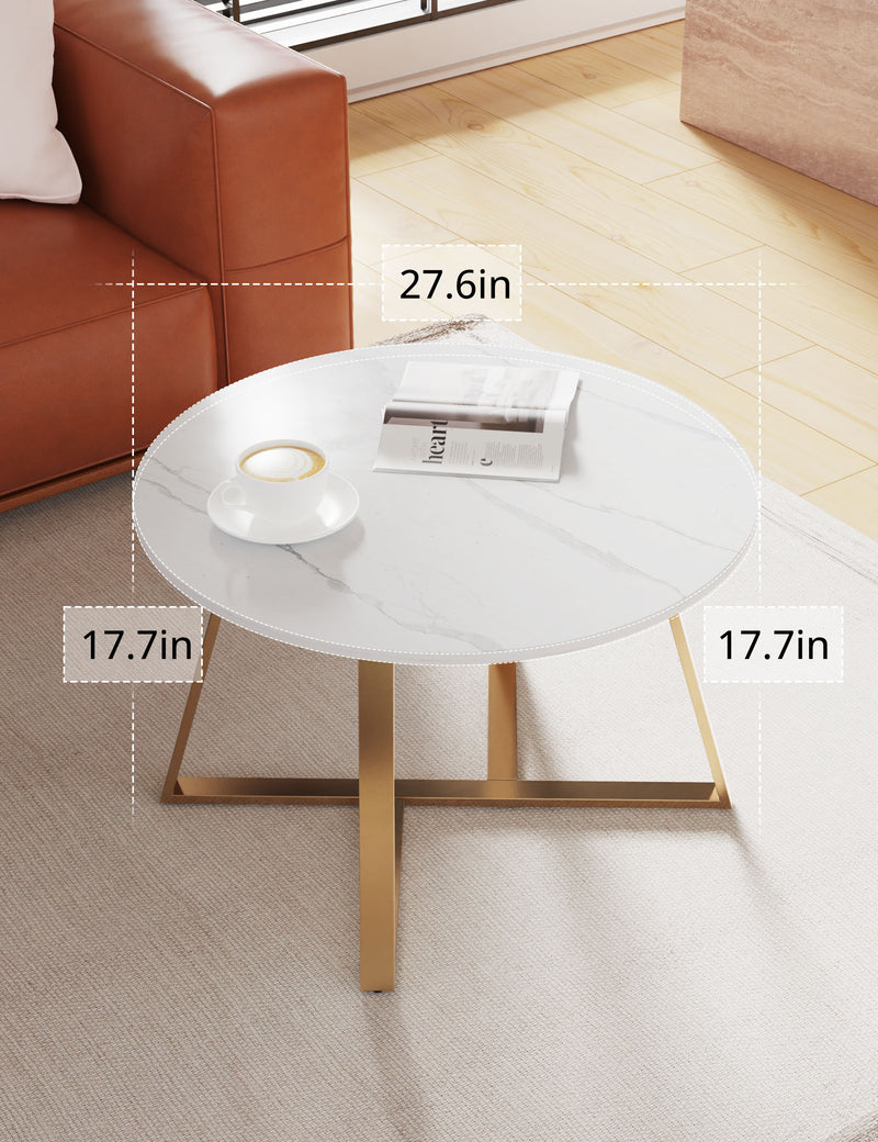 EVAJOY Round Coffee Table, Minimalist Coffee Table with Tempered Glass Surface for Living Room, Home Office, Sofa Side Table with Metal Frame, Non-Slip Foot Caps, Quick Assembly