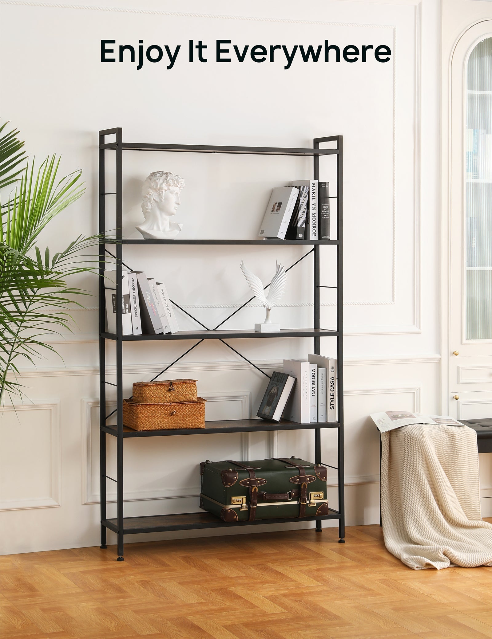 Evajoy HOF001 5-Shelf Bookcase, Modern Freestanding Bookshelf for Storage and Display 2024