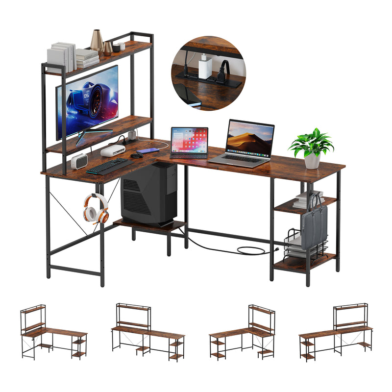 Evajoy Home Office Desk, 94.5” Two Person L-Shaped Gaming Desk with AC Outlets and USB Ports