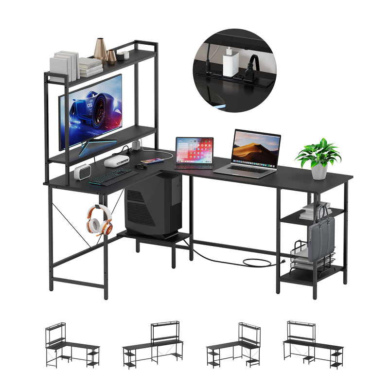 Evajoy Home Office Desk, 94.5” Two Person L-Shaped Gaming Desk with AC Outlets and USB Ports