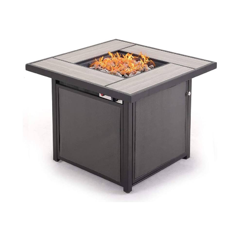 Outdoor Propane Fire Pit Table 32-Inch Square Gas Fire Pit with CSA Safety Approval 40000 BTU Heat Sling Base Ceramic Tile Top and Lava Rock