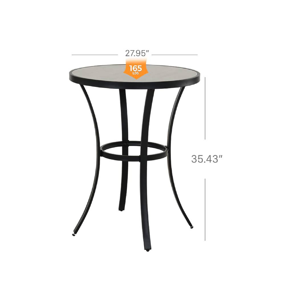 Counter Height Outdoor Bar Table 35.5”, Weather-Resistant Round Patio Dining Table with Ceramic Tile Top