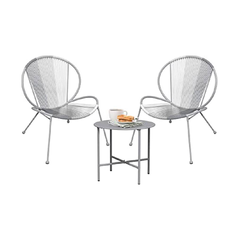 Outdoor Acapulco 3-Pc Steel Low Seat Lounge Bistro Set, Open Weave Wicker Small Seating Set with Reclined Back