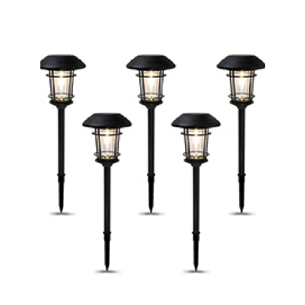 Solar Outdoor Lights, 5 Pack, Glass Light Aluminum & Steel Frame, Waterproof, All-Weather Pathway Light, Automatic Dusk and Dawn Sensor