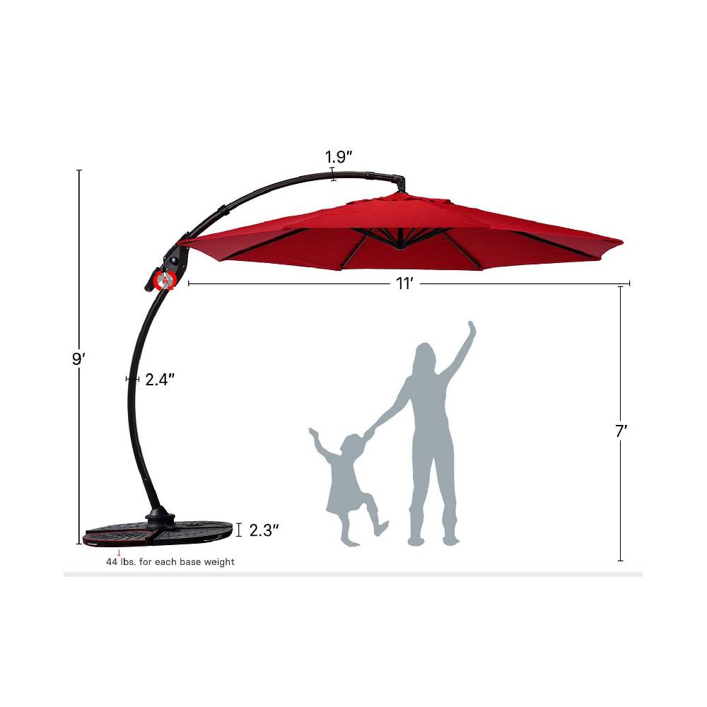 Deluxe NAPOLI Patio Umbrella, Curvy Aluminum Cantilever Umbrella with Base, Round Large Offset Umbrellas for Garden Deck Pool