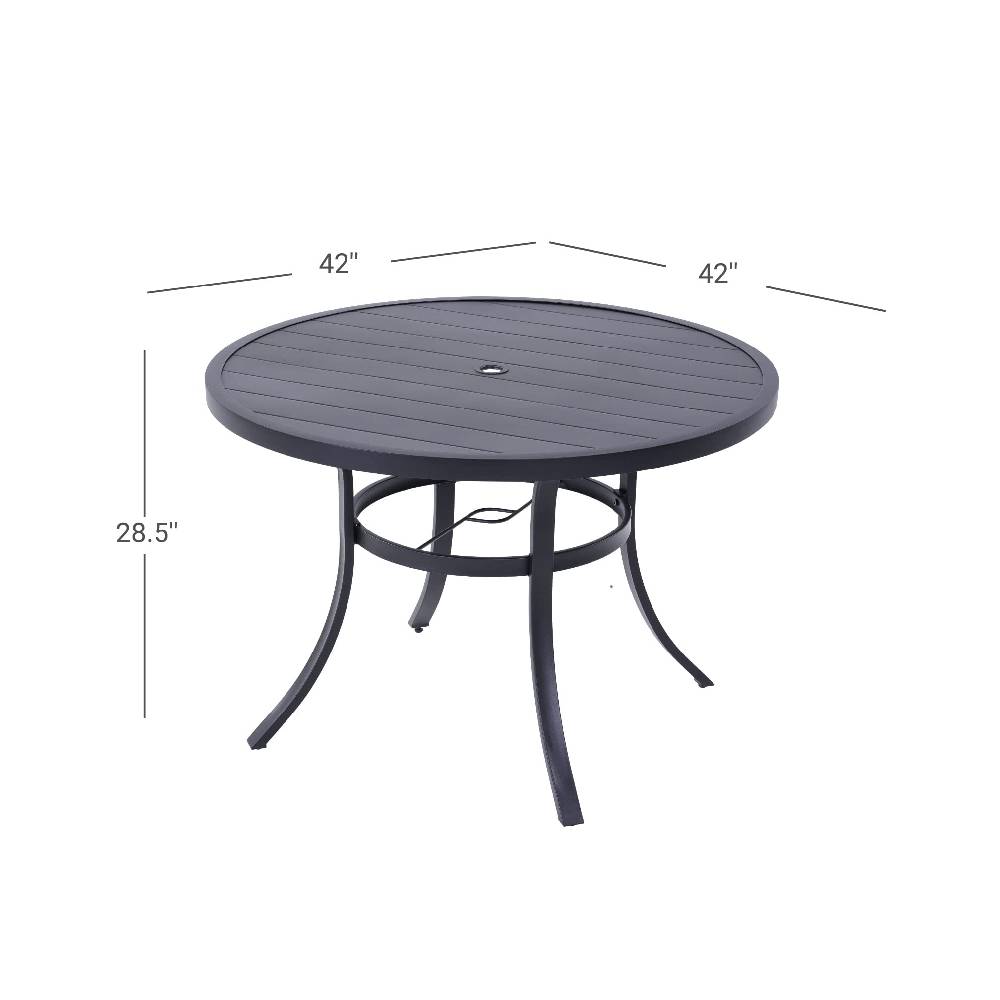 Outdoor 66-Inch Steel Rectangle Dining Table Weather-Resistant Picnic Table Embossed Woodgrain with 1.5”Market Umbrella Hole