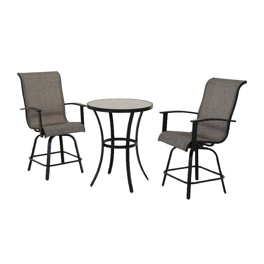 Counter Height Outdoor Swivel Bar Stools, All-Weather Steel Frame Patio Bar Chairs with Arms Backs