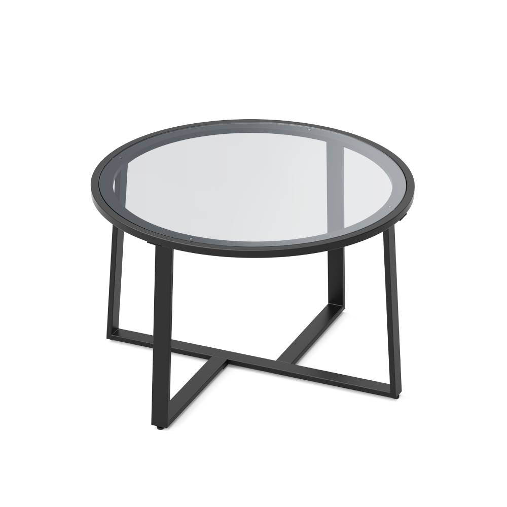 Evajoy LRF001 Coffee Table, 27.6" Alloy Steel Round Coffee Table with Tempered Glass Surface