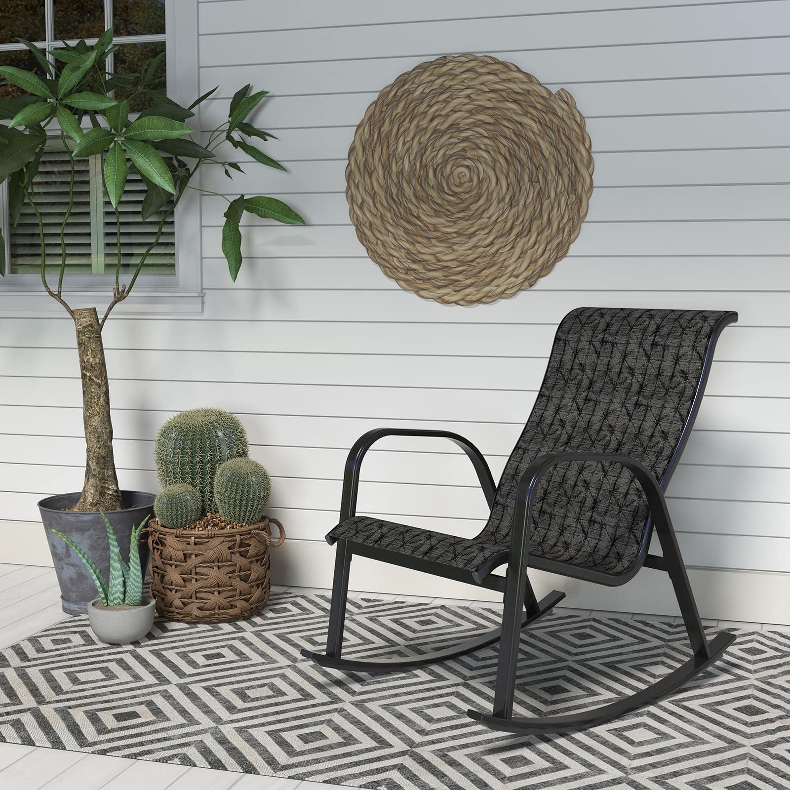 Outdoor Mesh Sling Rocking Chair(Black&Grey Plaid 1PC)