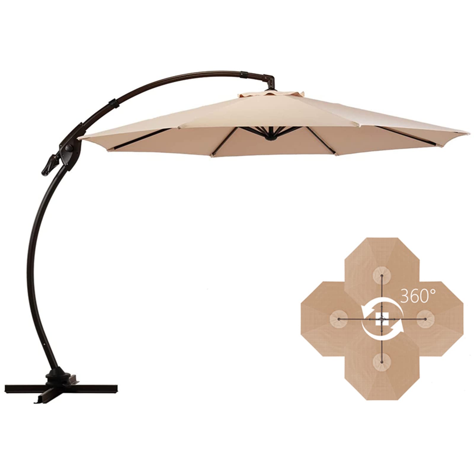 Deluxe NAPOLI Patio Umbrella, Curvy Aluminum Cantilever Umbrella with Base, Round Large Offset Umbrellas for Garden Deck Pool