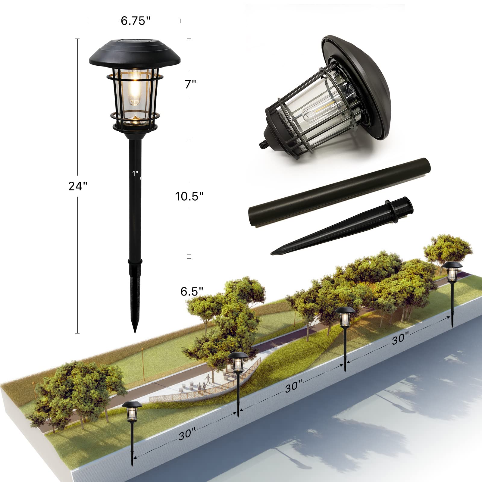 Solar Outdoor Lights, 5 Pack, Glass Light Aluminum & Steel Frame, Waterproof, All-Weather Pathway Light, Automatic Dusk and Dawn Sensor