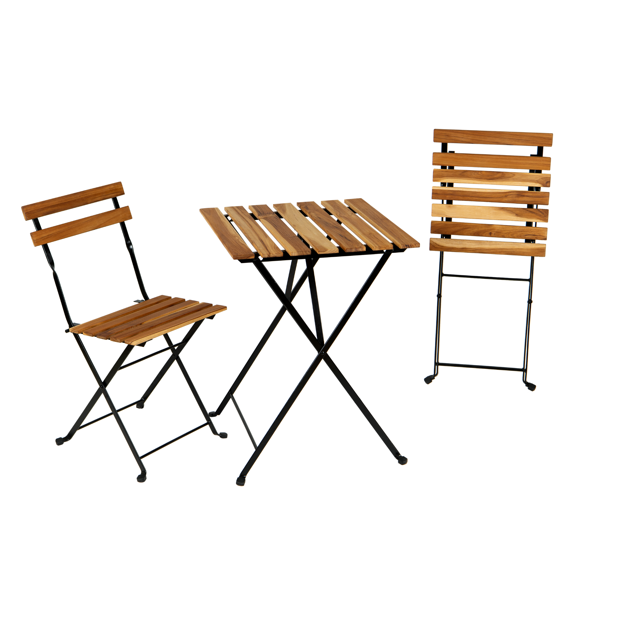 Solid Teak Wood Bistro Set Folding Table and Chair Set Power Coating Frame Patio Set