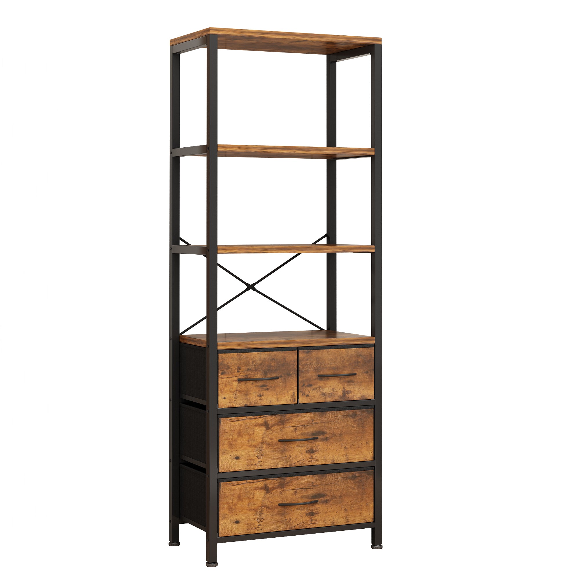 6-Layer Bookshelf with 3 Drawers – 60x35x174cm, Retro Brown