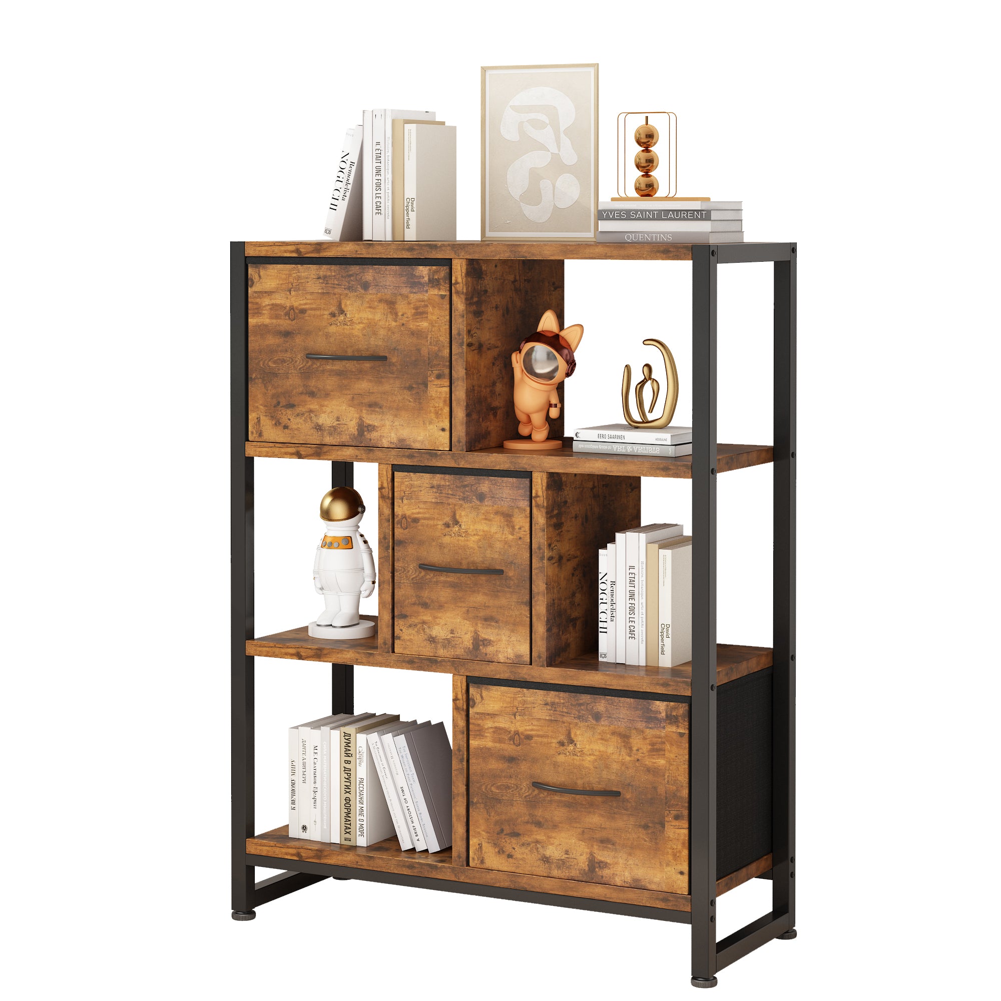 4-Layer Bookshelf with High Legs, Particle Board, Iron Frame – 80x30x103cm