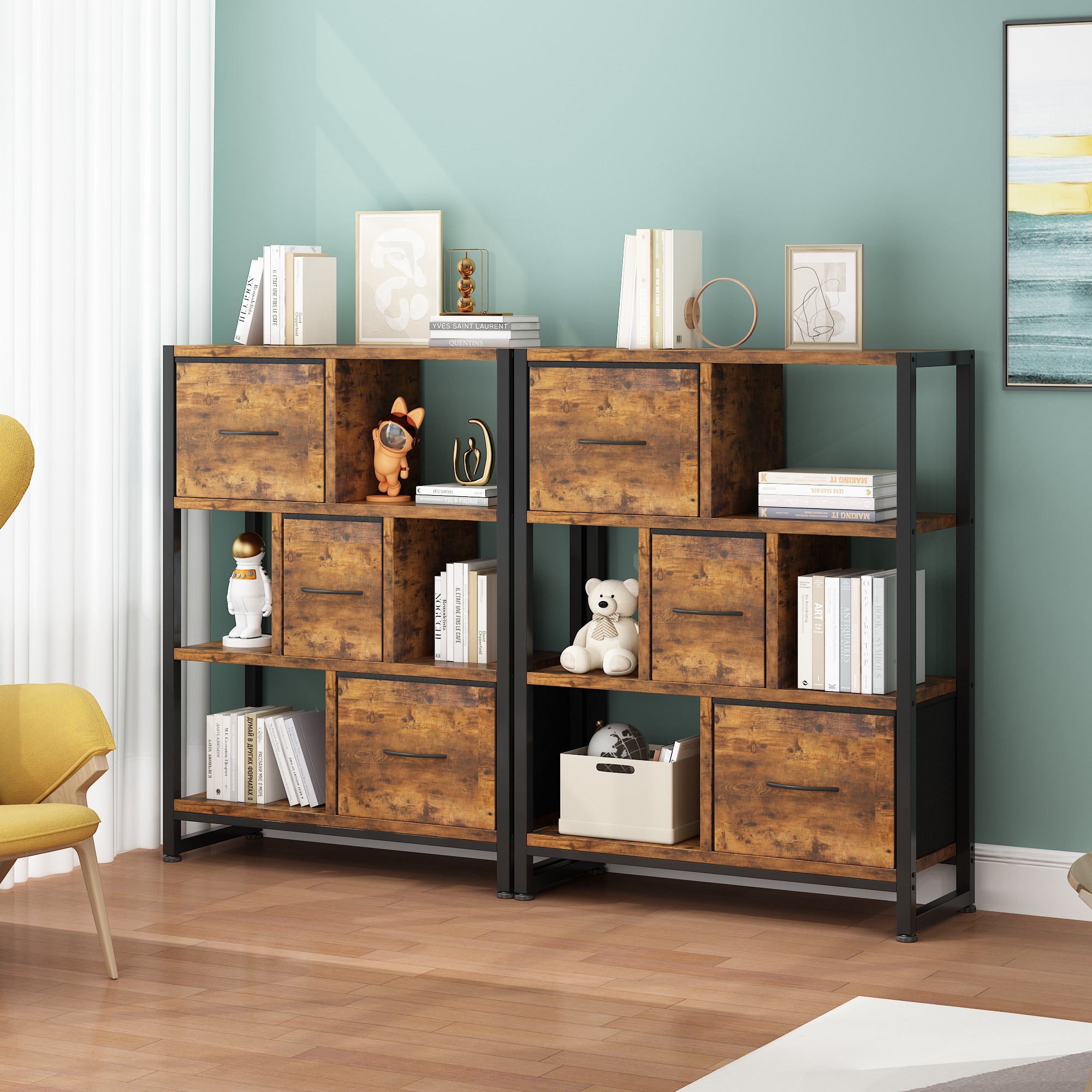 4-Layer Bookshelf with High Legs, Particle Board, Iron Frame – 80x30x103cm