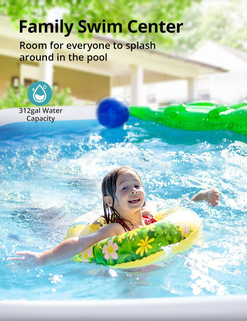 Homech Family Inflatable Swimming Pool, Rectangular Lounging Pool, UV30+ Sun Shelter-TaoTronics