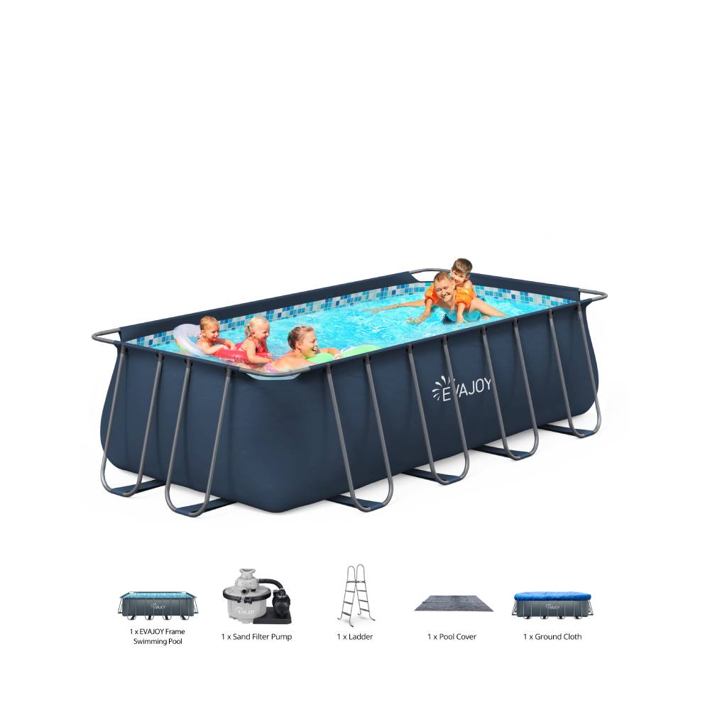 Evajoy 14ft x 7ft x 48in Frame Swimming Pool Set, Rectangular Above Ground Pool Set