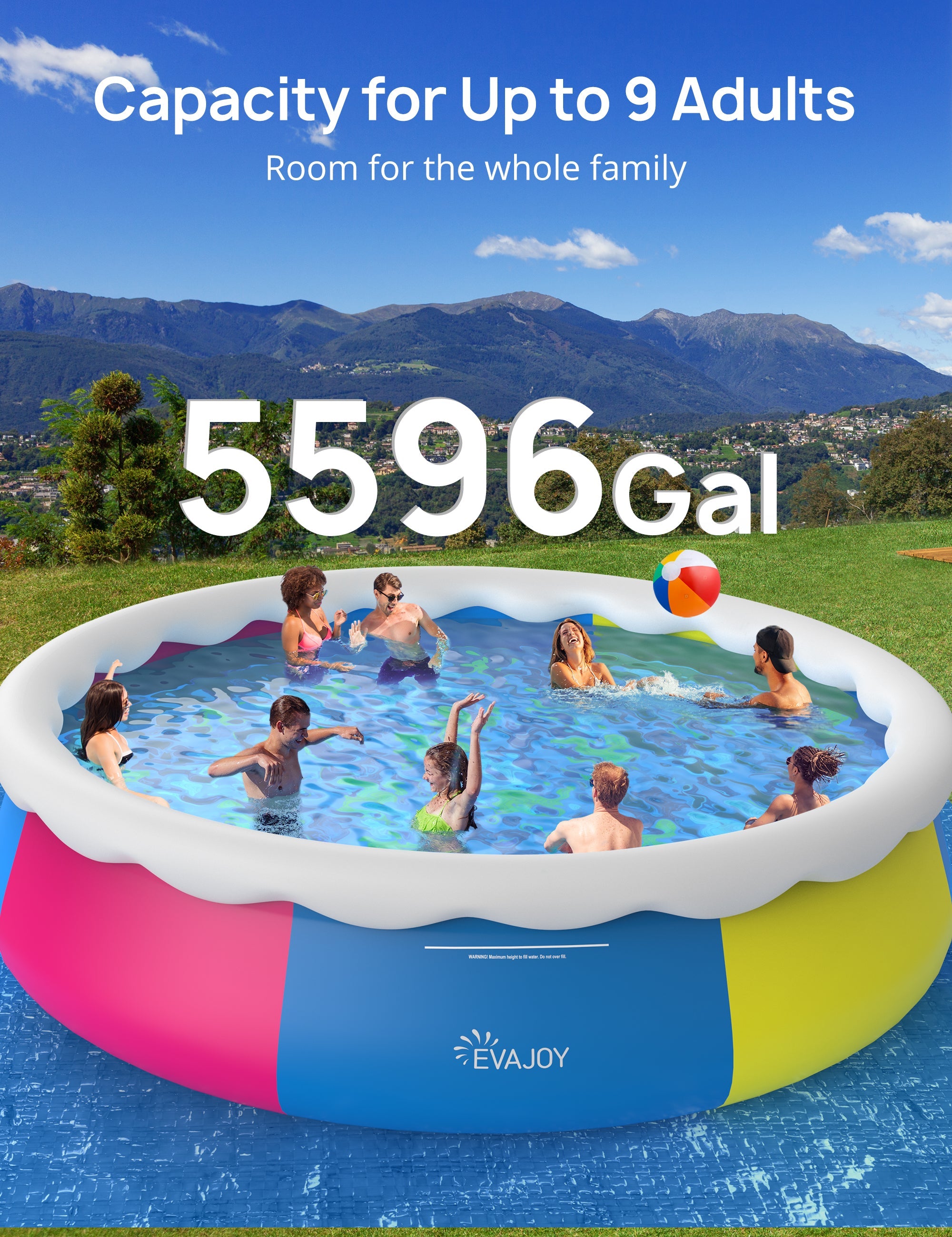 Evajoy Inflatable Swimming Pool, 18ft*48in Inflatable Top Ring Pool with Pool Cover