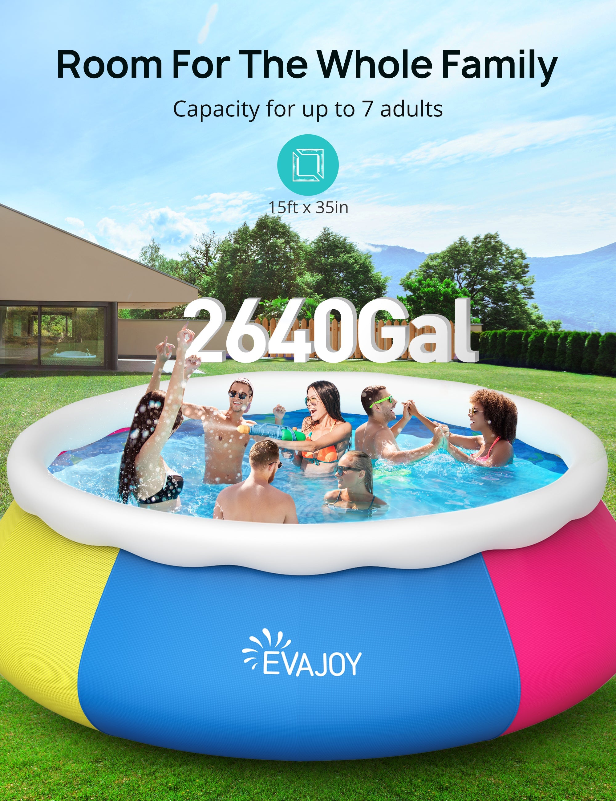 EVAJOY 15ft *35in Inflatable Swimming Pool Include Filter Pump, Ground Cloth and Cover