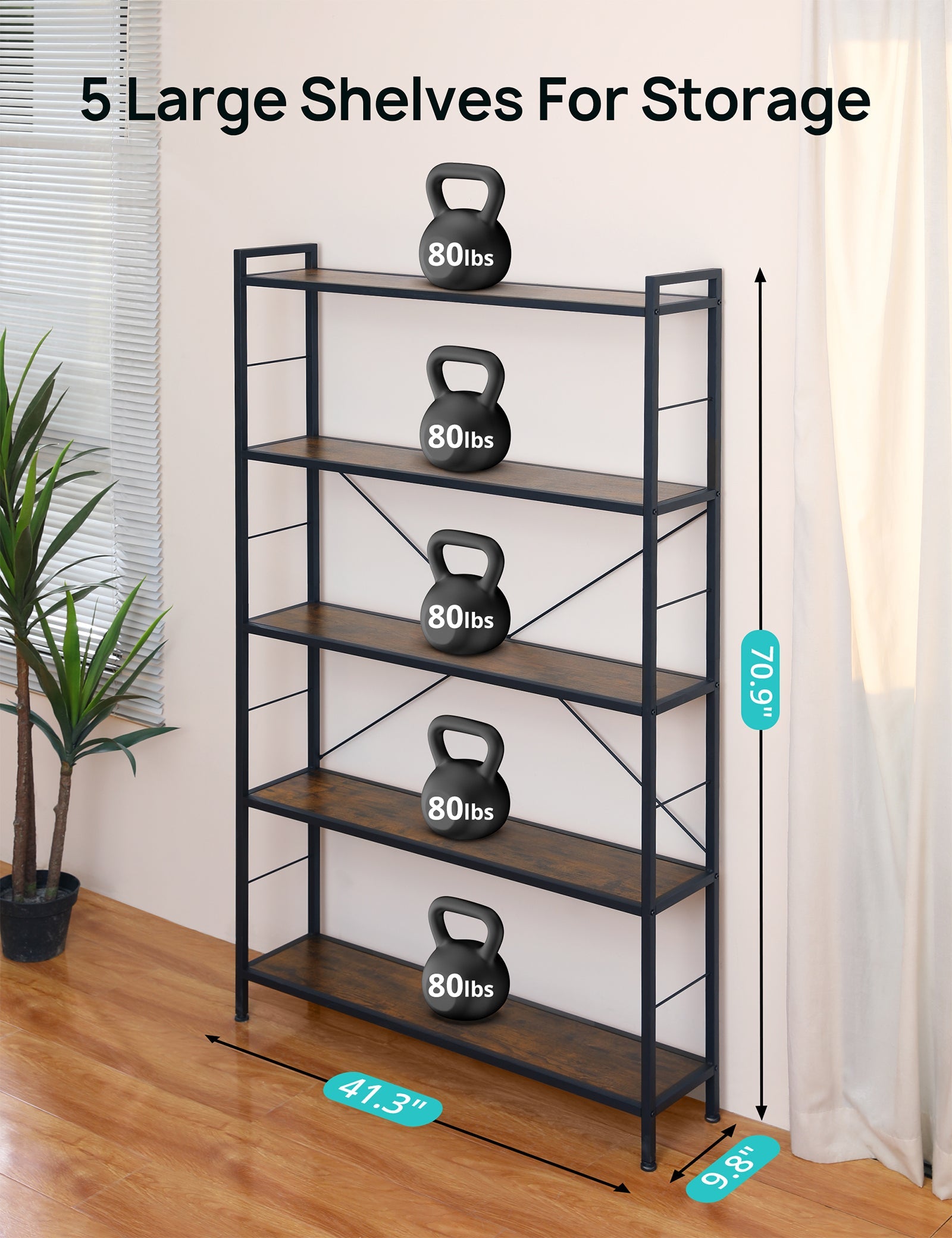 Evajoy HOF001 5-Shelf Bookcase, Modern Freestanding Bookshelf for Storage and Display