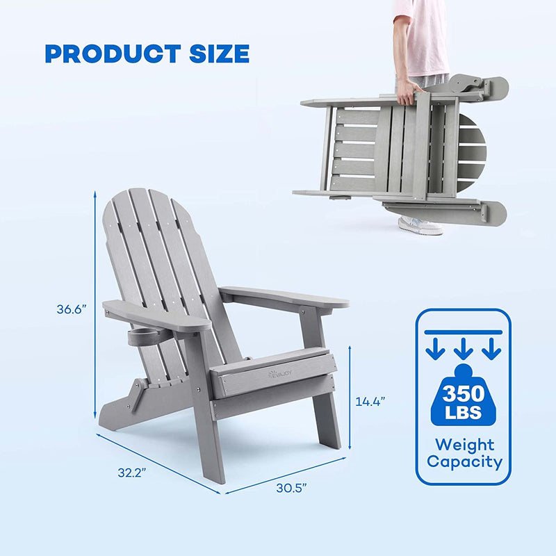 Folding Adirondack Chair, Evajoy Oversized Patio Chair with Cup Holder, Easy Installation,Weather Resistant Outdoor Chair
