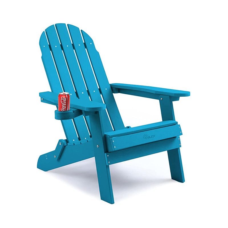 Folding Adirondack Chair, Evajoy Oversized Patio Chair with Cup Holder, Easy Installation,Weather Resistant Outdoor Chair