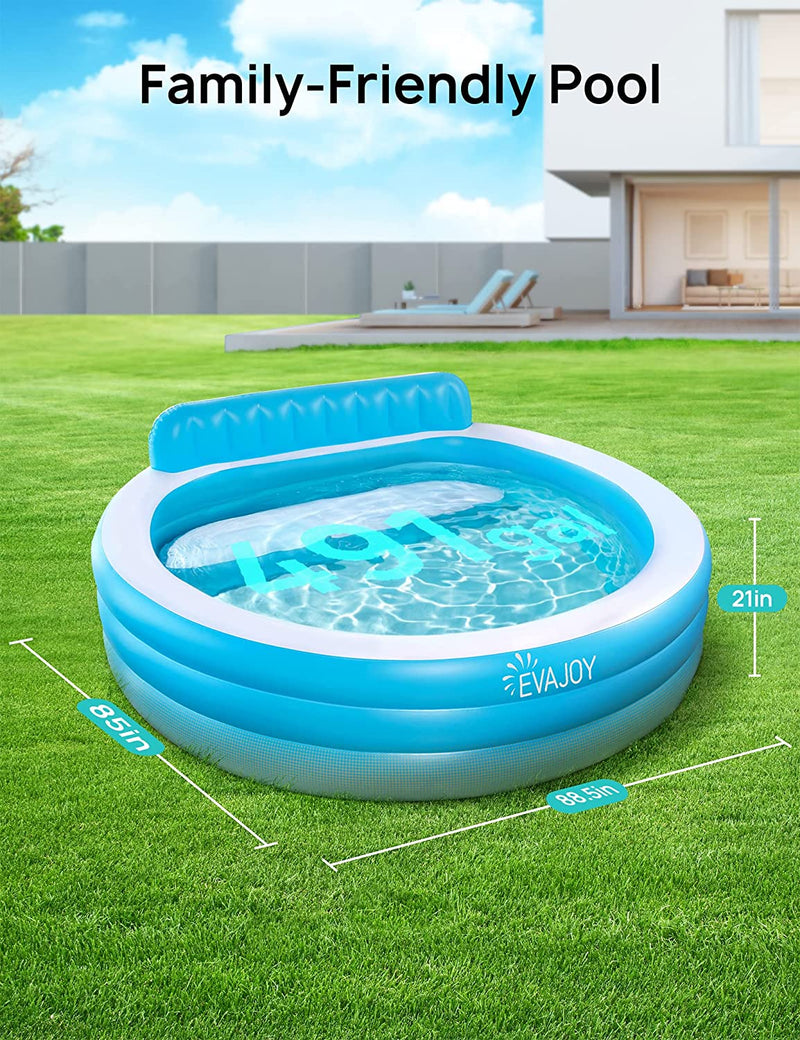 Inflatable Pool, EVAJOY Full-Sized Inflatable Swimming Family Pool with Seats, 88.5''x 85'' x 21''