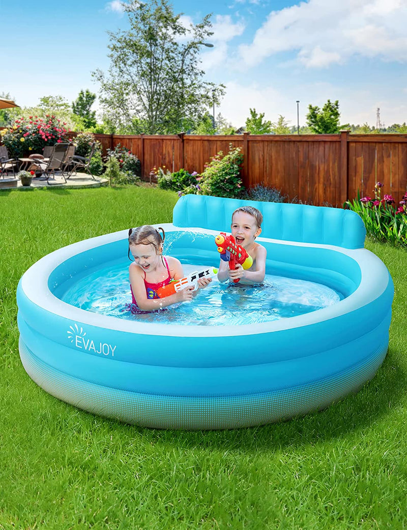 Inflatable Pool, EVAJOY Full-Sized Inflatable Swimming Family Pool with Seats, 88.5''x 85'' x 21''