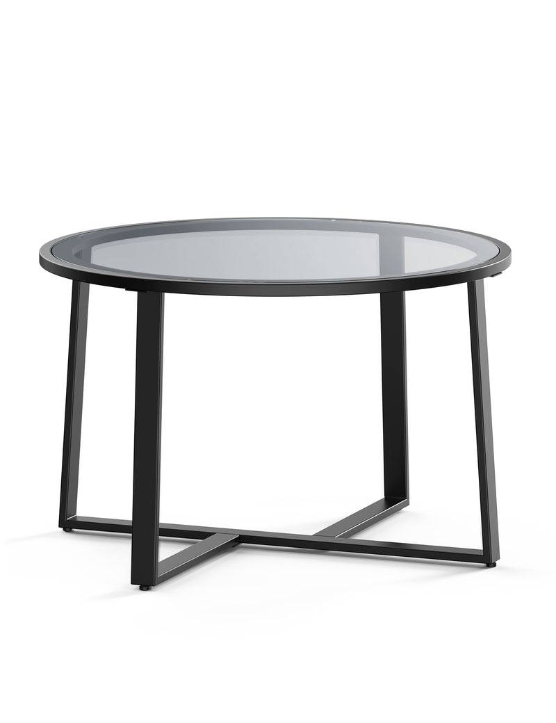 Evajoy Coffee Table, 27.6" Round Coffee Table with Tempered Glass Surface, Center Table